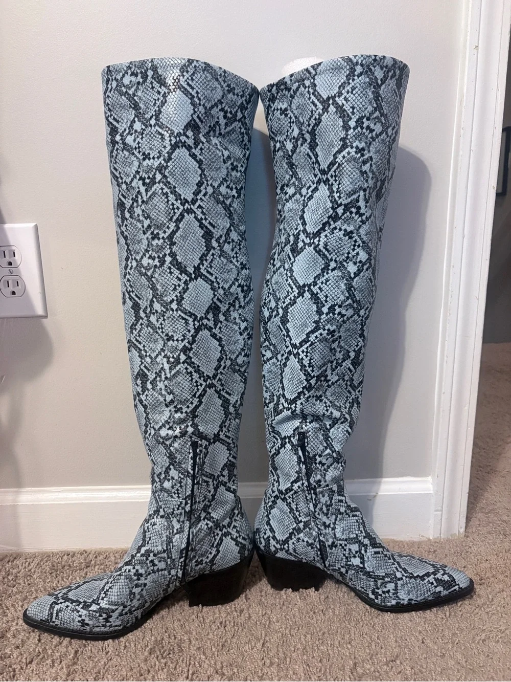 Giani Bini Alyirra Blue Snake-Print Over-the-Knee Boots